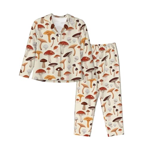 Anceky Pijama de otoño con diseño de Setas para Mujer, Conjunto de Pijama de Cosecha de Granja de otoño,AAAAAAlarga, Pantalones Largos, 2 Piezas