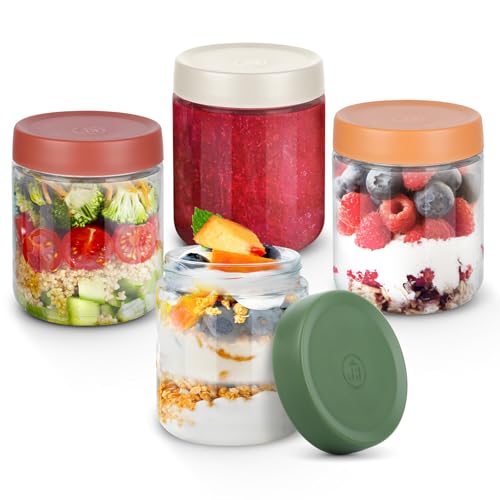 Tarros de Cristal,4Pcs Botellas de Cristal con Tapa, Tarros de Avena Nocturna de 500 ml
