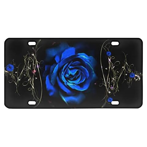 UNICEU Blue Rose Flower License Plate Decorative Car Front License Plate, Aluminum Car License Plate Vanity Tag Gifts for Women, 6 X 12 inches Cover