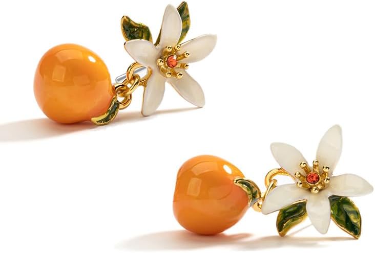 Orange Blossom Flower Enamel Stud Dangle Earrings Jewelry Gift Juicy Grape