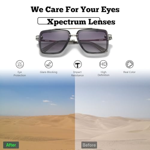 Image of Xpectrum Retro Square Aviator Sunglasses for Men Women Vintage 70s Disco Gangster Style Rectangle Glasses
