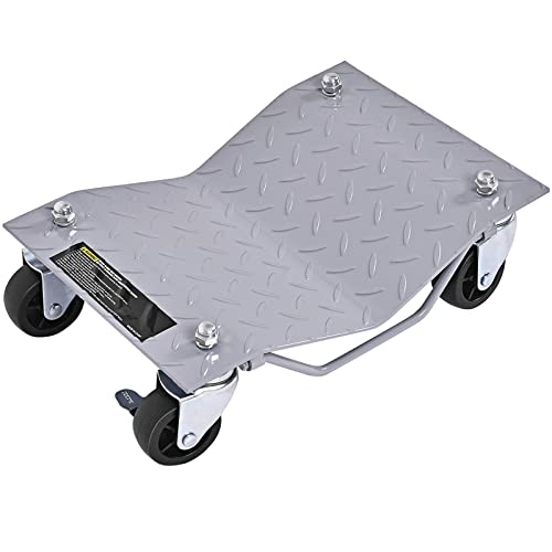 COSTWAY Juego de 4 Plataformas Rodantes Con Capacidad de 2720 KG, de Acero Con Ruedas Bloqueables y Mango, Para Mover Coches, Camiones, Tractores, Motocicletas, Gris