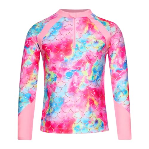 UPF 50+ Rashguard Shirts for Girls Printed Long Sleeve Zip Neck Swim Tank Top