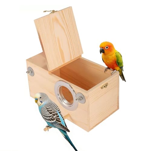 Image of kathson Parakeet Nesting Box,Wood Bird Nest House for Cage,Parrots Breeding Mating Boxes,Budgie Nesting Box for Conure,Lovebirds,Finch,Canary,Small and Medium-Sized Birds（M）