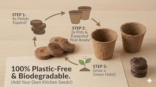 Image of Kids Pot-A-Plant Starter Pack (Kerala Coir) - 2 Biodegradable Coir Pots + 4 Cocopeat Netted Pellets (35mm) | Nature Activity Set for Children
