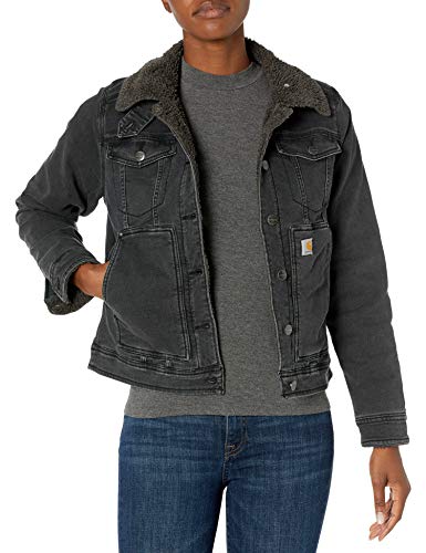 Carhartt Women's Rugged Flex Denim Sherpa-Lined Jacket, Black, XX-Large