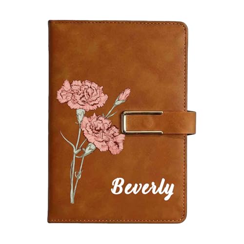 CALLIE Personalized Birth Flower A5 Leather Journal, Custom Multi...