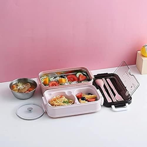 GEBYUI高顔値保温弁当箱 1050ML 大容量 二段式ランチボックス 電子レンジ加熱対応 漏れ防止 & 食器付き 学生・サラリーマン・家庭向け 男女兼用 便利軽量お弁当箱
