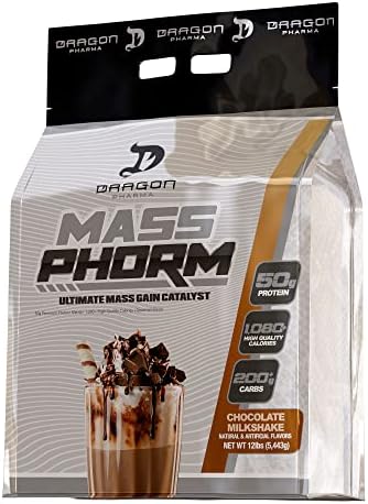 DRAGON PHARMA Mass Phorm, Ultimate Mass Gain Catalyst, 50g Protein Matrix, 200g of Complex Carbohydrates, Over 1,000 Calories Per Serving (20 Servings, Chocolate Milkshake)
