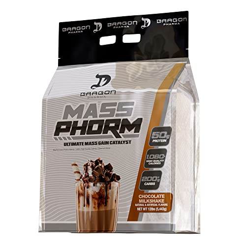 Dragon Pharma Mass Phorm, Ultimate Mass Gain Catalyst, 50G Protein Matrix, 200G Of Complex Carbohydrates, Over 1,000 Calories Per Serving (20 Servings, Chocolate Milkshake) #TOP3