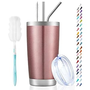 COKTIK 20oz Tumbler Cup Double Wall Vacuum Insulated Travel Mug Bulk, Stainless Steel Tumblers with Lid, Durable Powder Coated Coffee Cups for Cold & Hot Drinks, RoseGold