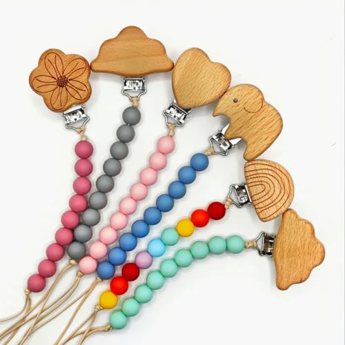 Image of Wood Paci Clips 2 Pack for Baby Girl & Boy, Premium Flexible Bead Design, Universal Fit, Safe Pacifier Holder