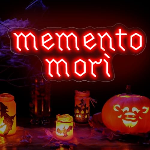 Image of Memento Mori Neon Sign, Red Stoic Wall Art, Gothic LED Light, Creepy Halloween Decor, Gothic Decoration, Satanic Witch Decor, 16.5 inchx6.7 inch