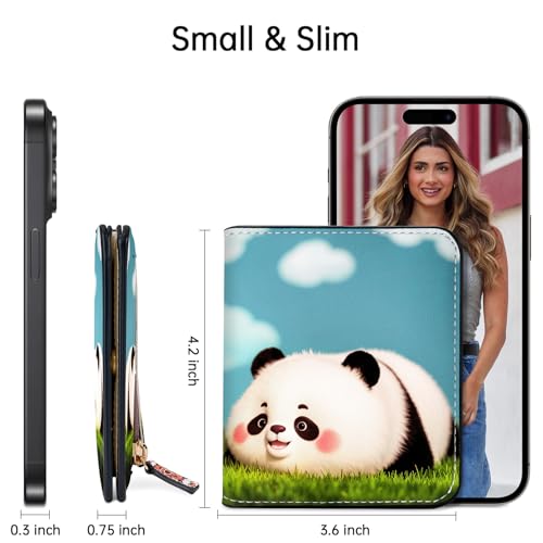 Image of Toughergun Lovely Panda RFID Small Wallet Women, Slim Thin Vegan Leather Bifold Wallet with Zipper Coin Pocket & ID Window, Cute Mini Travel Credit Card Holder Gift for Women Ladies Teen Girls