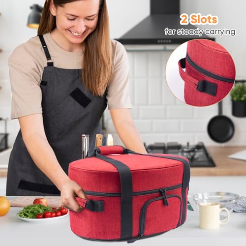 Image of Insulated Slow Cooker Carrying Bag for 6-8 Quart CrockPot and Hamilton Beach Slow Cooker with See-thought Window, Portable Carrier Case with Adjustable Band and Accessory Pocket
