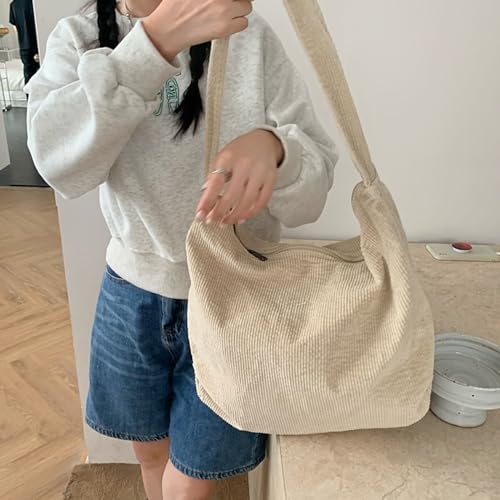 Image of 2026 Corduroy Tote Bag with Zipper Large Casual Handbags Shoulder Purse for Women