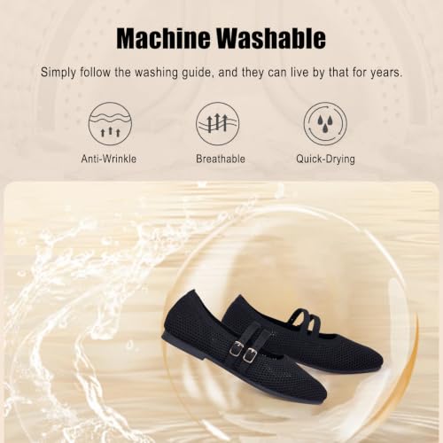 Image of Frank Mully Women's Flats Square Toe Mary Jane Shoes Ballet Flats with Strap Comfortable Slip On Knit Shoes Dressy Casual