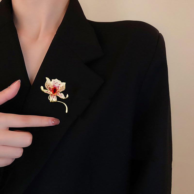Image of Stunning Handmade Lily Brooch in 14K Gold with Crystal Encrusted, Luxurious Moissanite Botanical Floral Corsage, Ideal Botanical Theme Shawl Accessory