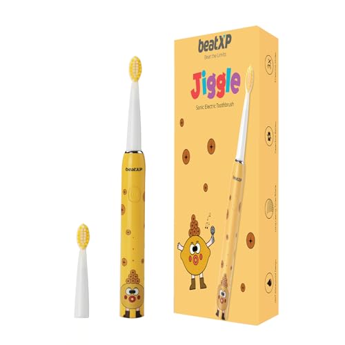 Image of beatXP Jiggle Sonic Electric Toothbrush For Kids With 2 Brush Heads & 3 Cleaning Modes|Rechargeable Electric Toothbrush|20500 Strokes /Min With Long Battery Life (Yolky Yellow), 1 count