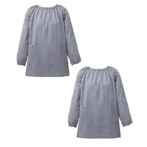 COLORFUL CANDY STYLE スモック(140-160cm) チェック大(綿100%)・紺 2枚セット 男の子 かっこいい 子供用 長袖スモック 幼稚園 エプロン 小学生 用 子供 用 書道 美術 おしゃれ スモック N1163732