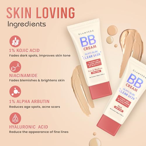 Image of Glamveda BB Cream Set with SPF 50++++ | 2 Shades for Fair & Dark Skin Face Cream | Lightweight Hydrating & Water-Resistant | Natural Coverage for Skin Brightening,Blemish Cover & Dewy Radiant Look 30g