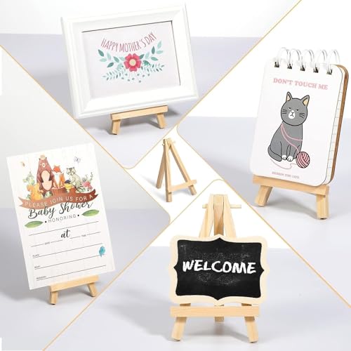 Image of KRAFTMASTERS 5 Inch Mini Wood Display Easel Artist Small Wooden Easel Stand Art Craft Painting Triangle Easel Canvas Holder Mini Easels Pack Tabletop Stand for Card Artist Photos Phone Wedding (5)