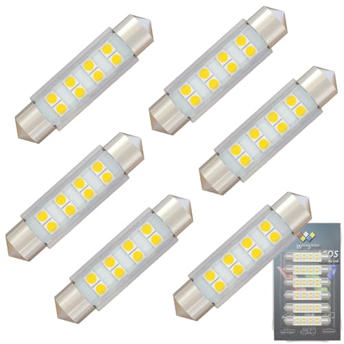 Wiseshine DC12V 41mm 42mm 578 Festoon LED Bulbs 212-2 LED Bulb Natural White 4500k LED Car Bulb 6413 6451 6429 for Automotive Interior Reading Map Glove box Lights (Pack 6)