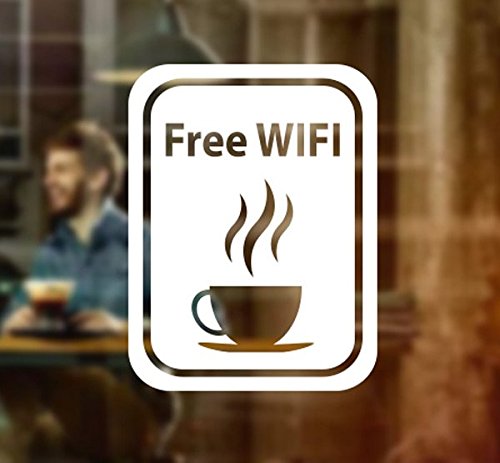 Wall4stickers White Free Wifi Cup Window Sign Vinyl Sticker Graphics Cafe Shop Salon Bar Restaurant