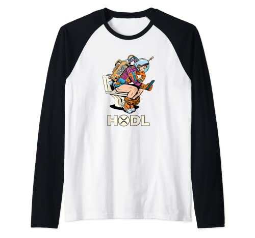 Criptomoneda Talk XRP HODL Space Man On Toilet Merch Camiseta Manga Raglan