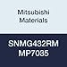Mitsubishi Materials SNMG432RM MP7035 Carbide SN Type Negative Turning Insert with Hole, Coated, Square, Grade MP7035, 0.5" IC, 0.187" Thick, 0.031" Corner Radius, RM Breaker (Pack of 10)