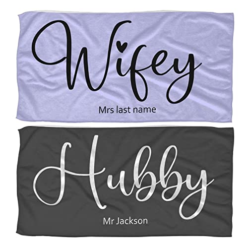 Personalized Beach Towel with Name, Just Married Monogrammed Beach Towels for Men Women, His and Hers Towels Wedding Gift for Wifey Hubby, Custom Towels 30” x 60” Bachelorette Newlywed Couple T12