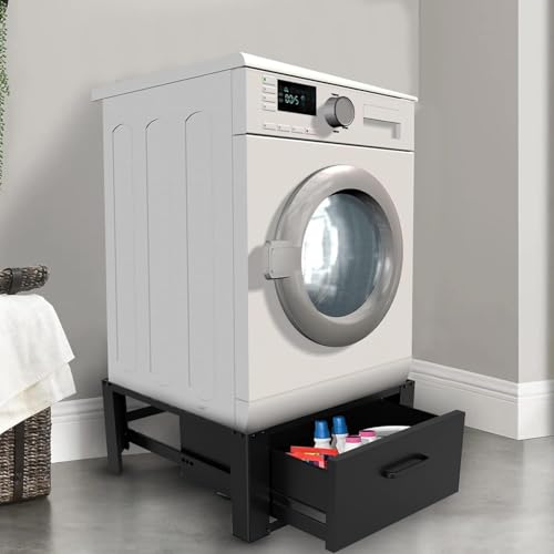 Image of 46448 Washing Machine Booster Seat - With Drawer - Heavy Duty Washing Machine Holder - Black