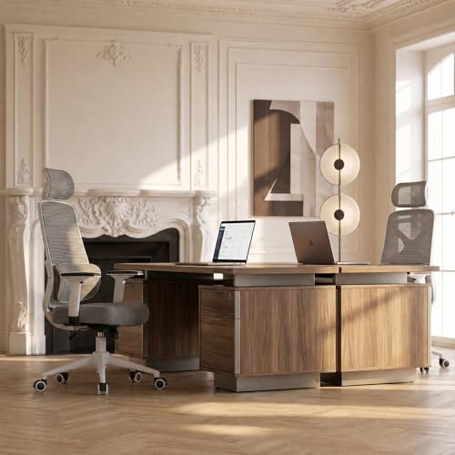 Apusen High Back Ergonomic Desk Chair with Adjustable Lumbar Support and Headrest Home Office Desk Chair with flip-up Armrests for Home, Office, Gaming, Student（White） — view 2