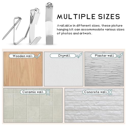 Image of Picture Hangers 200Pcs 1 Set 10 /30 /50lbs Picture Hanging Hooks with Nails Wall Hangers Picture Frame Canvas Mirror Hanging Hardware for Wooden Wall or Drywall