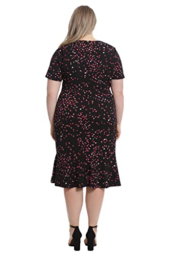 London Times Women's Plus Size V-Neck Polished Flounce Hem Twist Waist Detail Feminine Office Event Guest Of, Black/Dubarry #TOP6