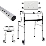 Japard Folding Walker with Front Wheels & Rest Seat Detachable, Front Wheeled Rollator Aluminum 400 lbs for Seniors Adults Silver