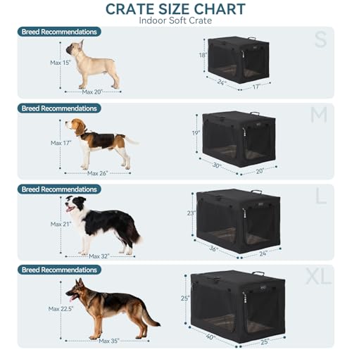Petsfit Hundebox faltbar für mittlere Hunde, Hundebox für Zuhause Zimmerkennel Hund Verstellbares Design Transportbox Hund, Reißfeste Netzfenster & verdickte plüsche Betteinlage,(M, Schwarz)