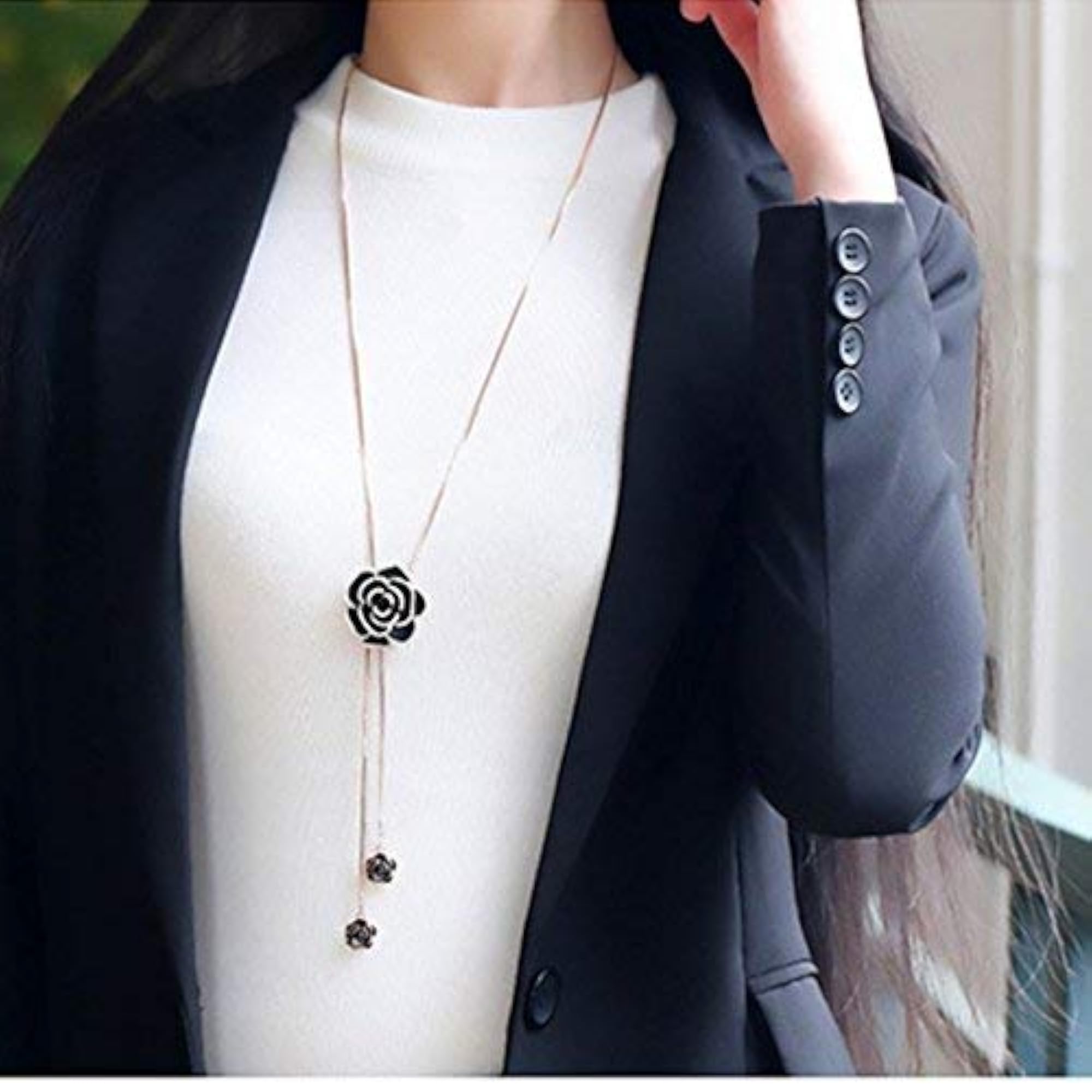 Women's Long Chain Silver Plated Pendant Necklace, Everyday Wear