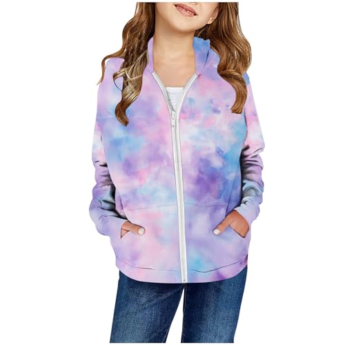 lcepcy Zip up Hoodie for Girls Tie Dye Printed Zipper Sweatshirts Long Sleeve Hooded Pullover with Pockets