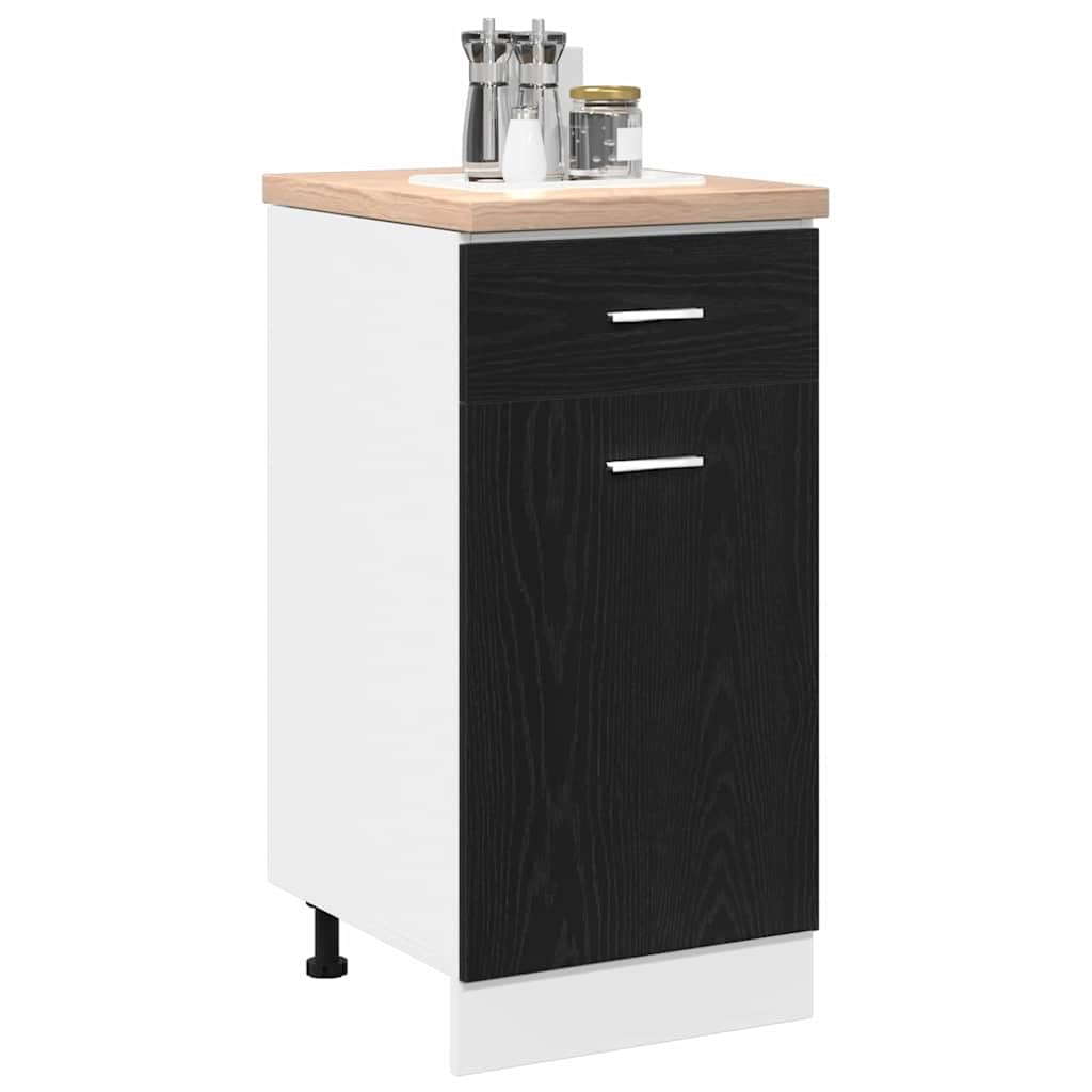 Hängeschrank Schwarz Eichen-Optik aus Holzwerkstoff 40 x 46 x 81,5 cm mit Regal und Schublade, Stauraum für Küche, Esszimmer, Vorratsschrank, Organizer für Geschirr und Kaffeemaschine