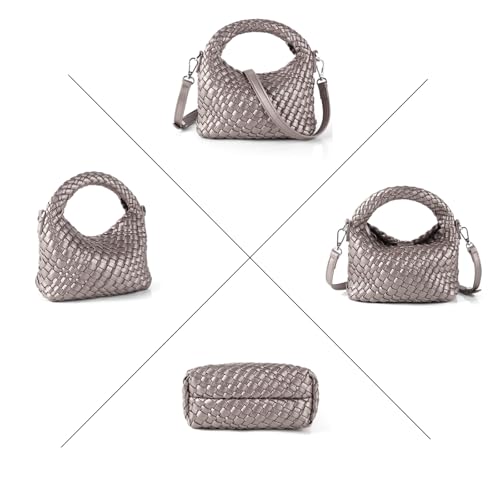 Woven Handbag For Women, Small Metallic Purse with Detachable Crossbody Strap, Girls Daily Top Handle Bag2