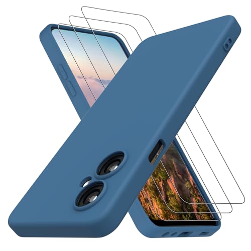 Neseovge for OnePlus Nord N30 5G Phone Case with 3 Pack Tempered Glass Screen Protectors, Soft Liquid Silicone TPU with Microfiber Liner Full-Body Protective Cover Case for OnePlus Nord N30, Dark Blue