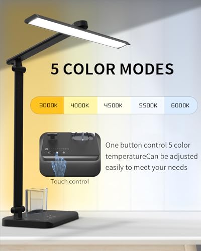 LONGTOO Desk Lamp, Eye-Caring Table Lamp, Dimmable Reading Lamp with USB Charging Port, 5 Brightness Levels 5 Colour Modes - Image 3