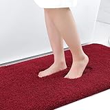 smiry Microfiber Bath Mat 40 x 60 cm, Non-Slip Super Absorbent Bathroom Mat, Extra Soft Machine Wash and Dry, Non-Shedding Bath Mats For Bathroom, Wine Red
