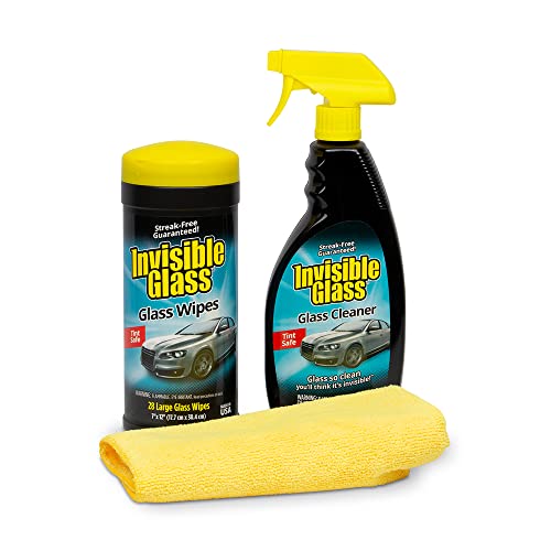 Invisible Glass 99611 3-Piece Auto Glass Cleaning Kit Includes Premium Glass Cleaner Spray, Wipes and (1) Microfiber Towel for Streak-Free Auto Glass Windows, Windshields & Mirrors