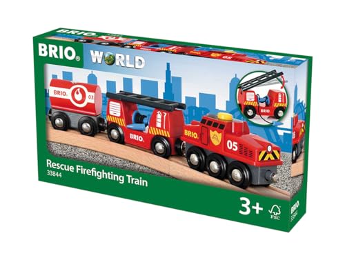 BRIO World 33844 Feuerwehr-Löschzug - Feuerwehrzug mit Feuerwehrschlauch und Wassertank - Kleinkindspielzeug empfohlen ab 3 Jahren