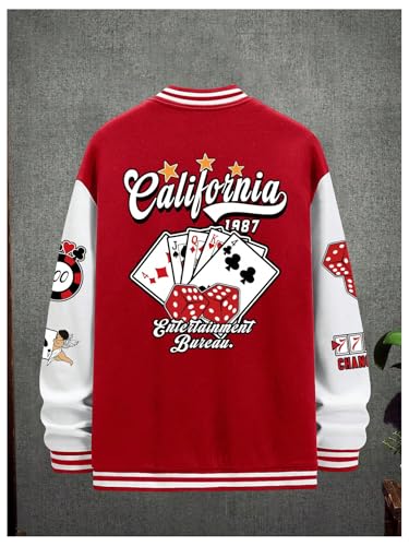 GORGLITTER Men's Letter Graphic Button Varsity Jacket Y2k Long Sleeve Baseball Collar Bomber Jackets3