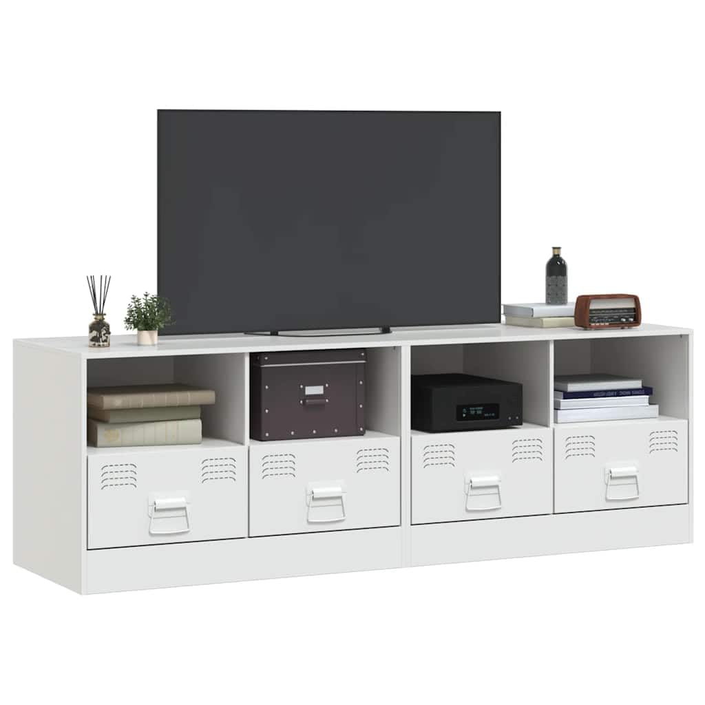 Lot de 2 armoires TV blanches en acier laminé à froid 67 x 39 x 44 cm avec 2 étagères et tiroirs, charge jusqu'à 90 kg, meuble bas moderne pour salon, convient pour téléviseurs de 51 à 76 cm