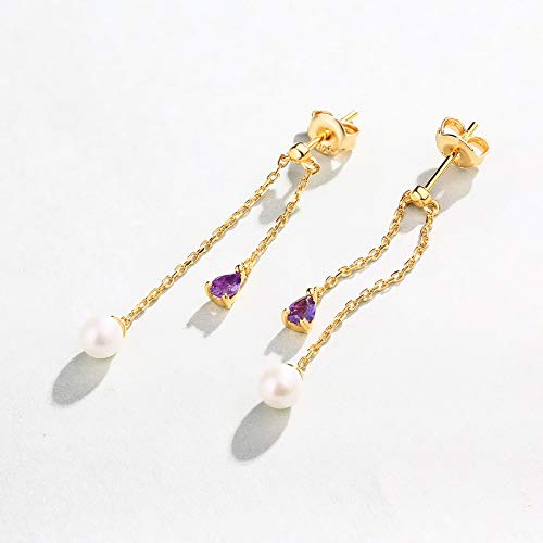 Boucles d'oreilles améthyste longue et perles d'eau douce argent 925 - 3