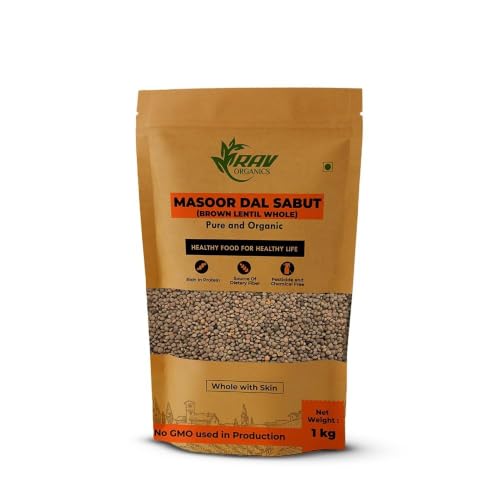 Image of Rav Organic Sabut Masoor Dal 1 kg | Whole Lentils | Protein Rich | Unpolished | Gluten Free | Chemical Free Certified Organic Dal